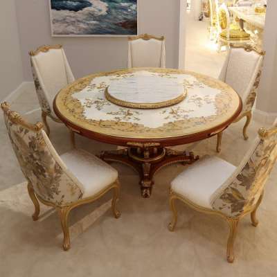 Solid wood with round dining table with 6 chair for lazy susan